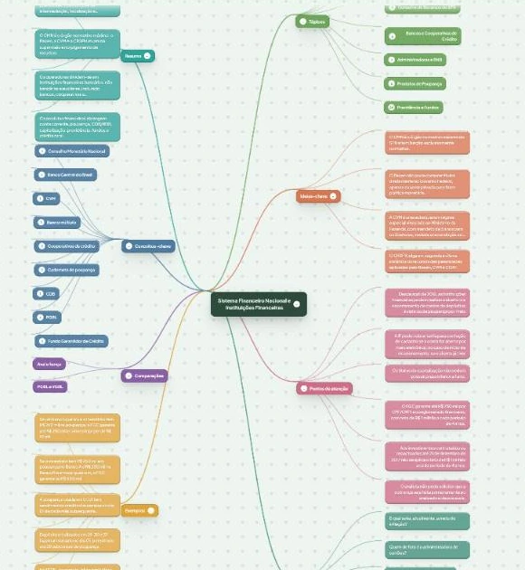 O mapa mental de uma anotação sobre o Sistema Financeiro Nacional, com os tópicos ligados ao tema central.