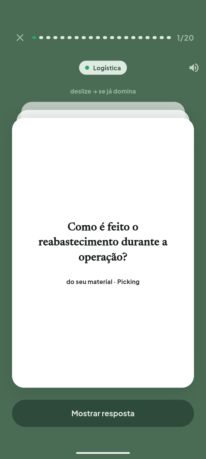 O Maano no celular: um flashcard com a pergunta.